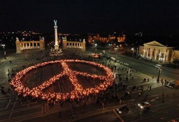 budapest peace demonstration--peace sign